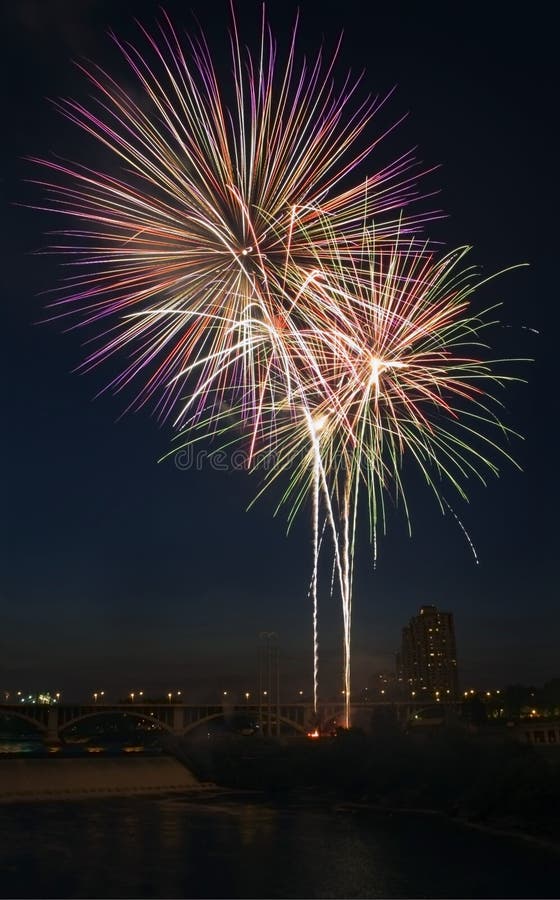 Fireworks Explode Over Minneapolis, MN Stock Image Image of