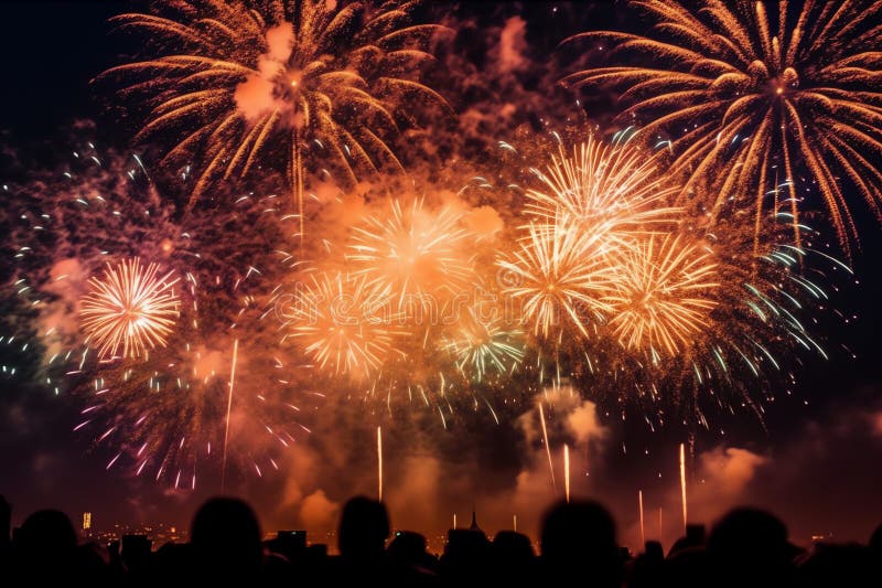 Fireworks exploding in the dark night sky ai generated. The image captures a spectacular display of fireworks exploding in the dark night sky