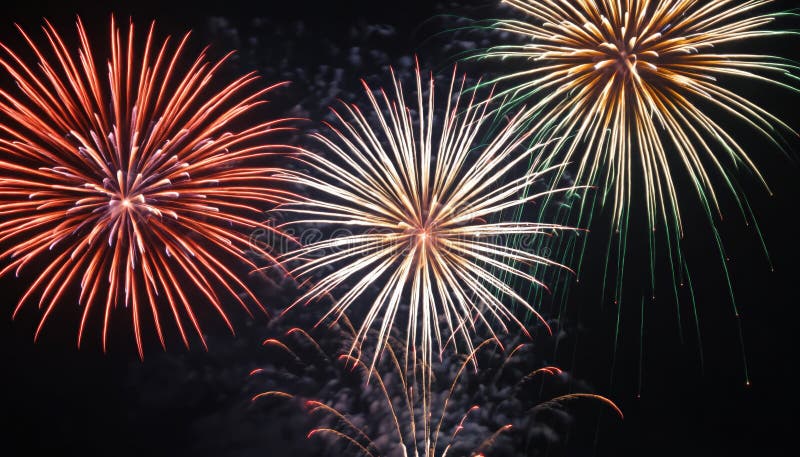 Fireworks exploding in the night sky. stock illustration