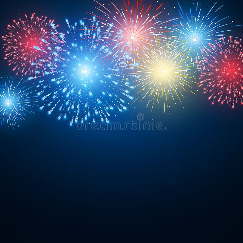 Fireworks. Festival colorful firework. Vector llustration on blue background