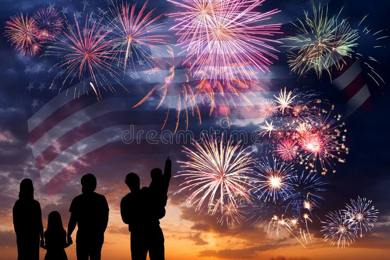 Fireworks and flag of America stock image Fireworks and flag of America stock image