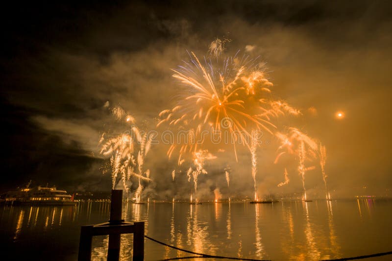 Geneva Switzerland Fireworks on the Lake Stock Image Image of geneva