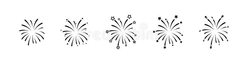 Fireworks icons set on white background for celebration design. Firework sunburst icon set. Fireworks collection. Celebration