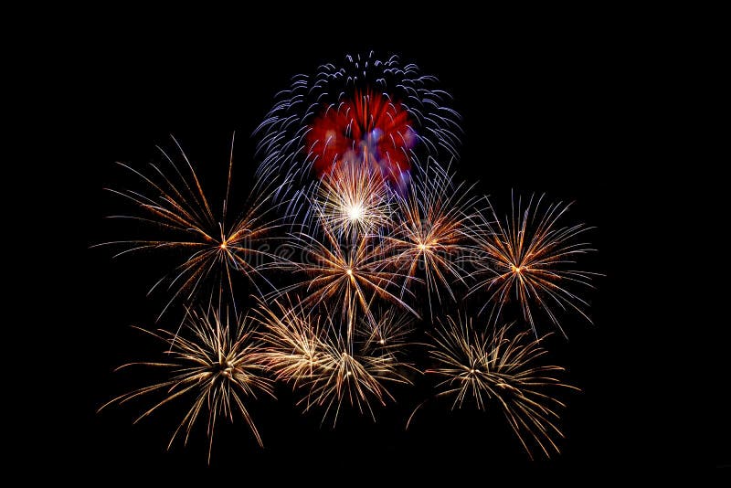 Fireworks light up in the night sky, dazzling scene royalty free stock photography