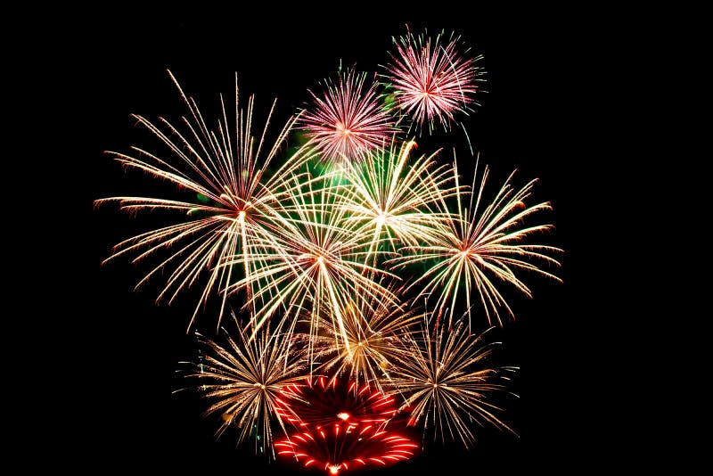 Fireworks light up in the night sky, dazzling scene stock images