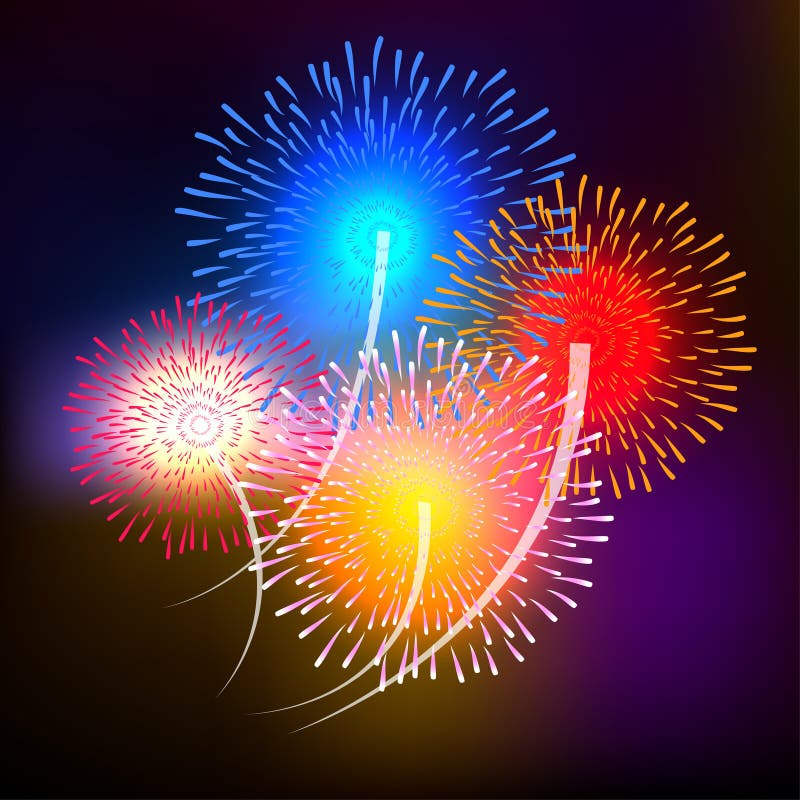 Fireworks on night background Vector illustration