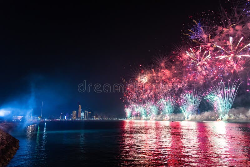 Fireworks over Abu Dhabi cityscape for the UAE national day cele