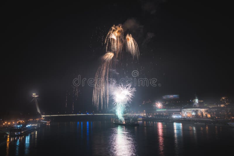 Fireworks over the River in the City