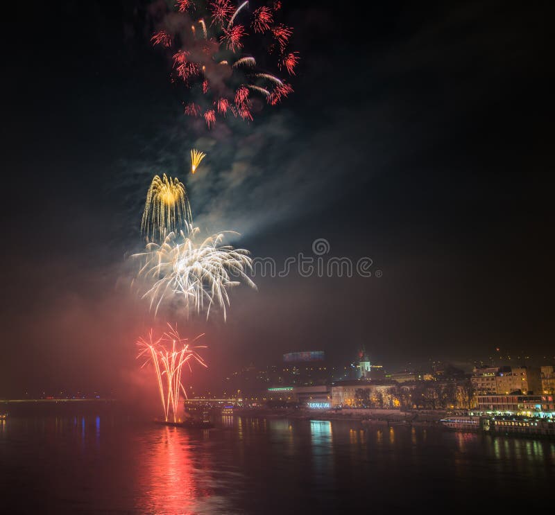 Fireworks over the River in the City