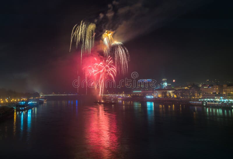 Fireworks over the River in the City