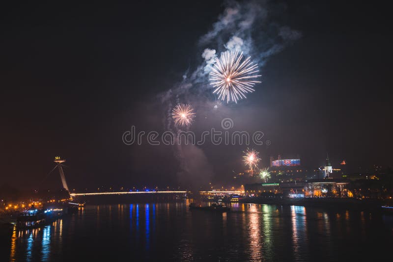 Fireworks over the River in the City