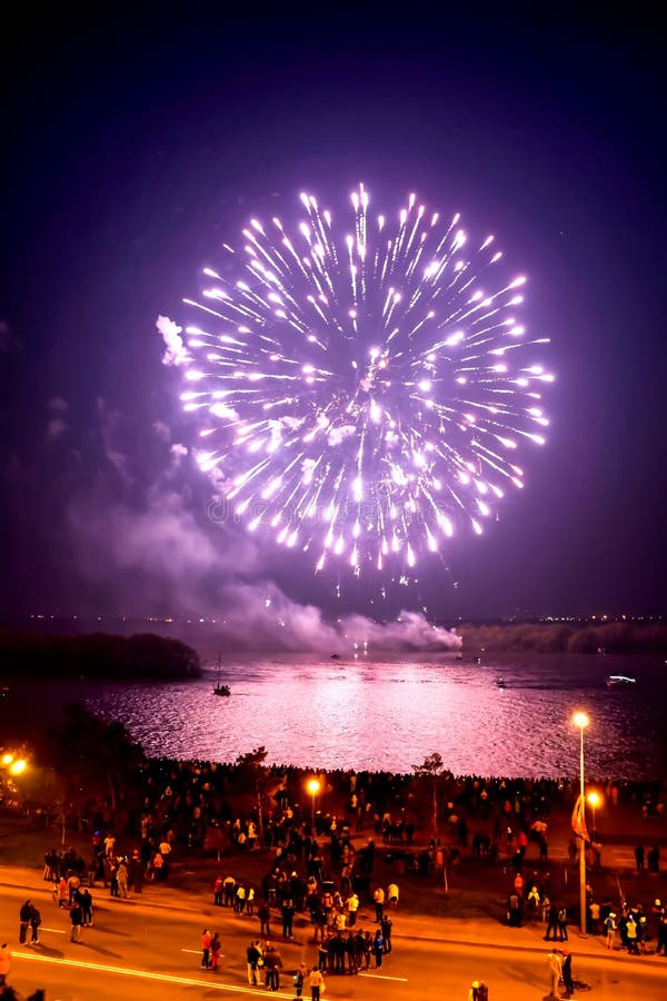 Fireworks over the river on May 9, the day of the great victory or New Year