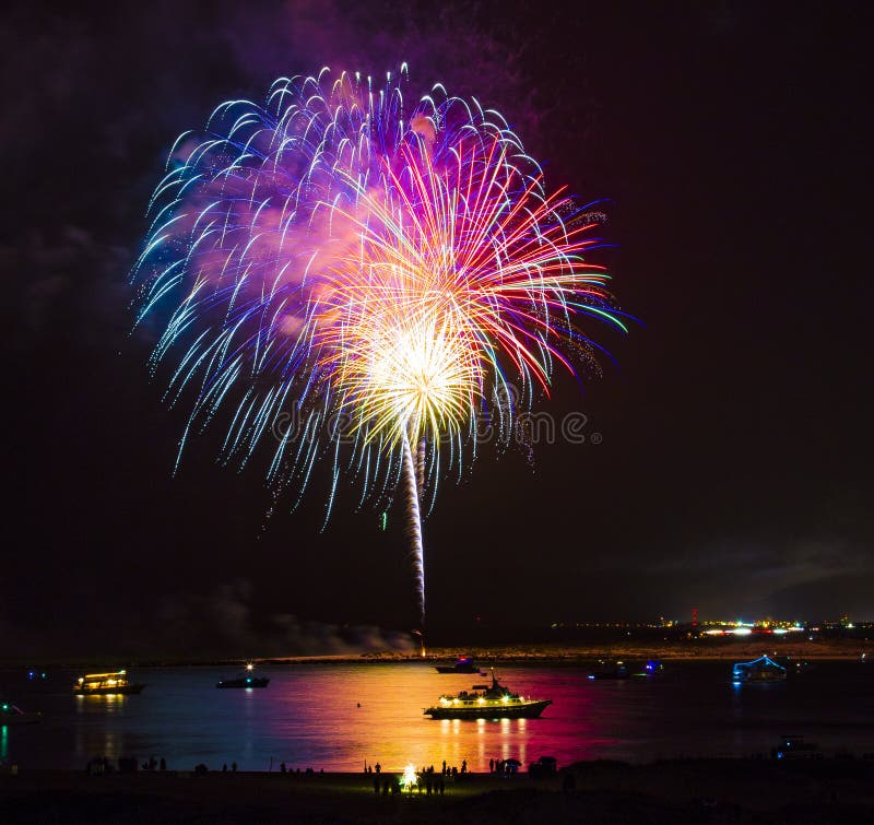 Fireworks Over Water stock photo. Image of event, water 62609832