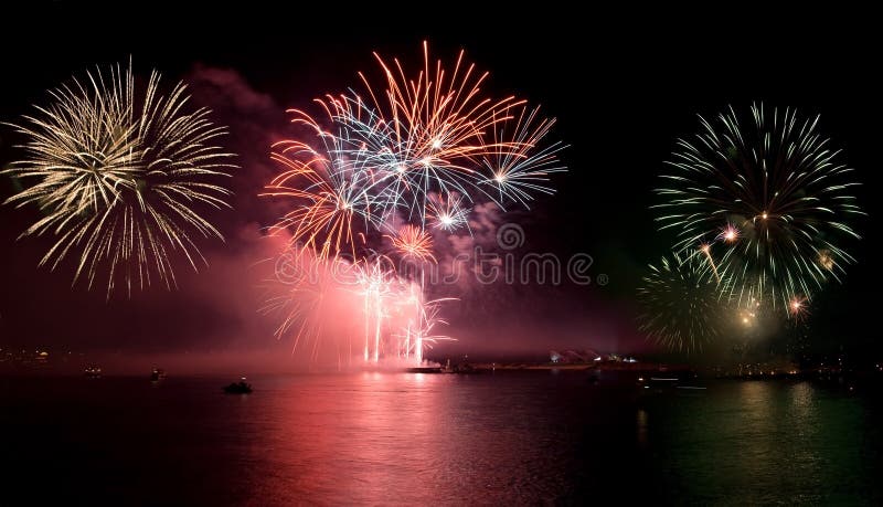 Fireworks with reflections