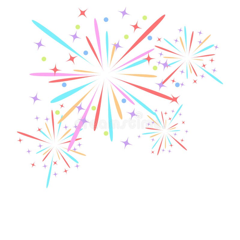 Fireworks rocket explodes in colored stars. Design element on isolated white background. Abstract vector illustration. vector illustration Fireworks rocket explodes in colored stars. Design element on isolated white background. Abstract vector illustration. vector illustration