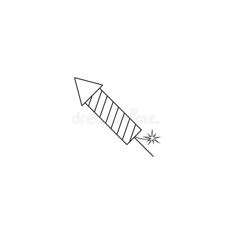 Fireworks rocket line icon, flying firecrackers stock illustration