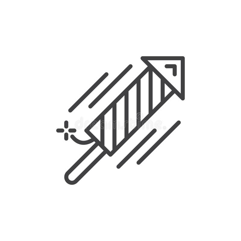 Fireworks rocket line icon, outline vector sign, linear style pictogram isolated on white stock illustration Fireworks rocket line icon, outline vector sign, linear style pictogram isolated on white stock illustration