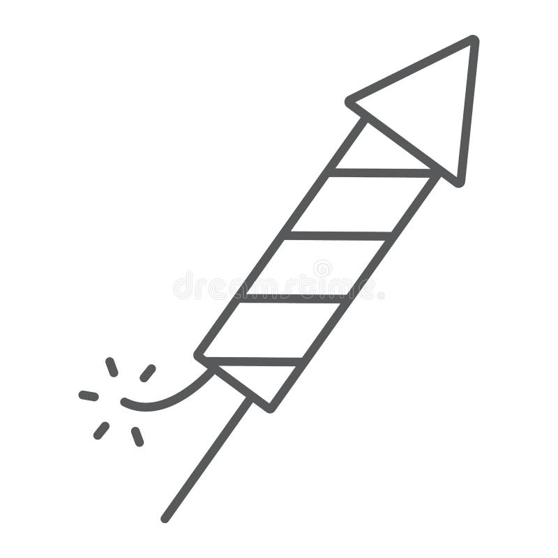 Fireworks rocket thin line icon, party and celebration, rocket sign, vector graphics, a linear pattern stock illustration