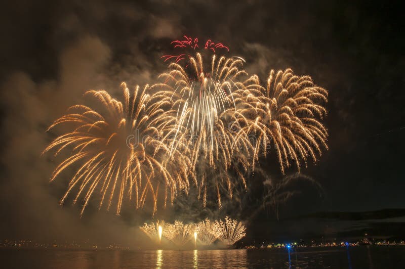 Fireworks show stock image. Image of show, water, firework 75218323