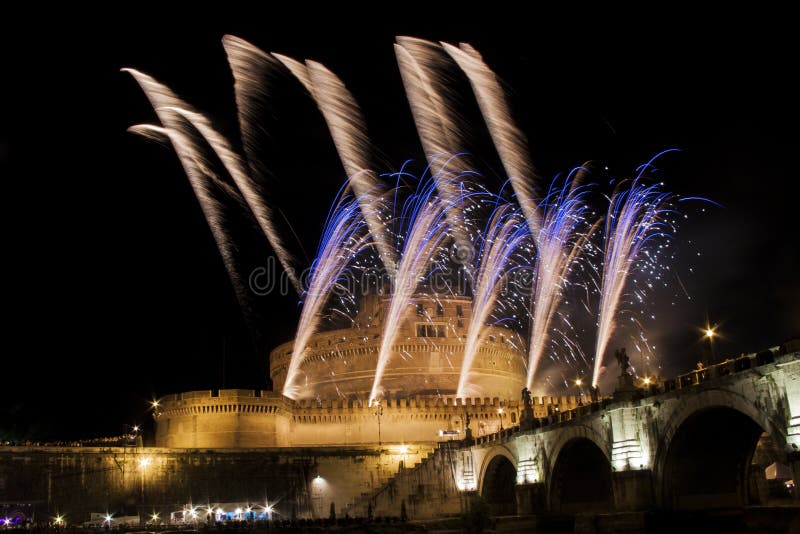 Fireworks Show Over Castel Sant Angelo, Rome, Italy Stock Image Image