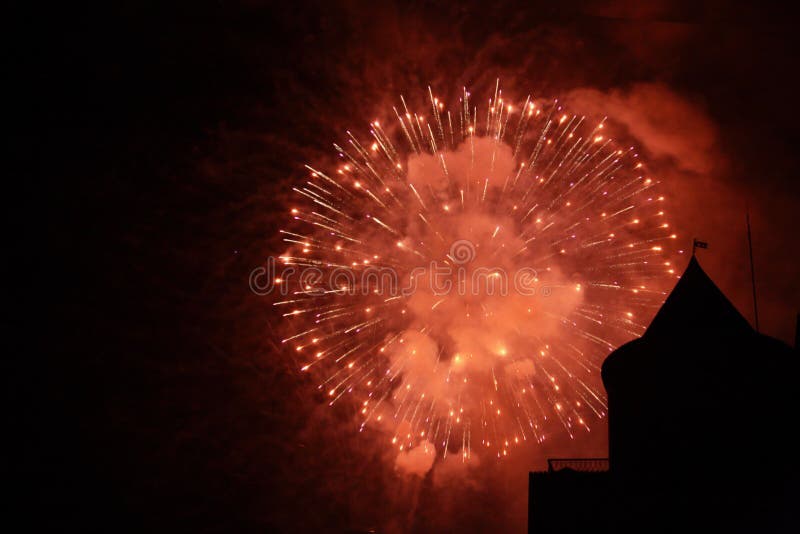 Fireworks And Silhouette stock image