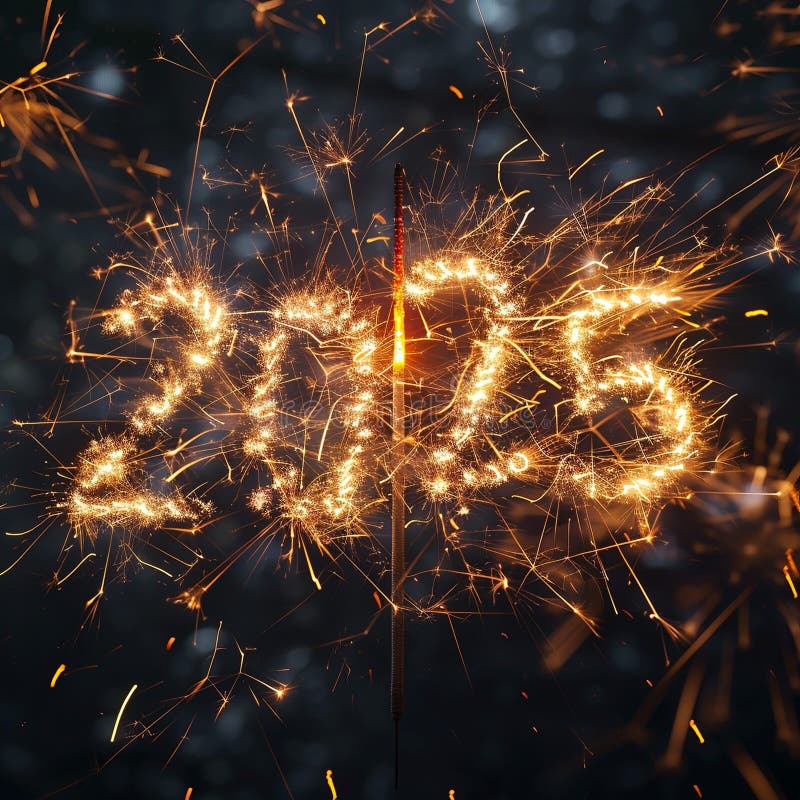 Fireworks Turned into the Number 2025 Against Dark Background