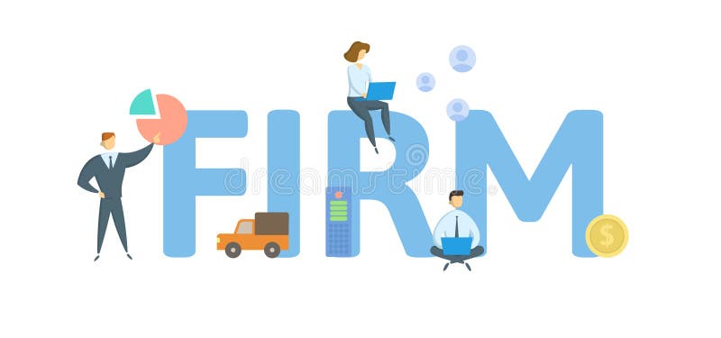 FIRM. Concept with people, letters and icons. Flat vector illustration. Isolated on white background. royalty free illustration