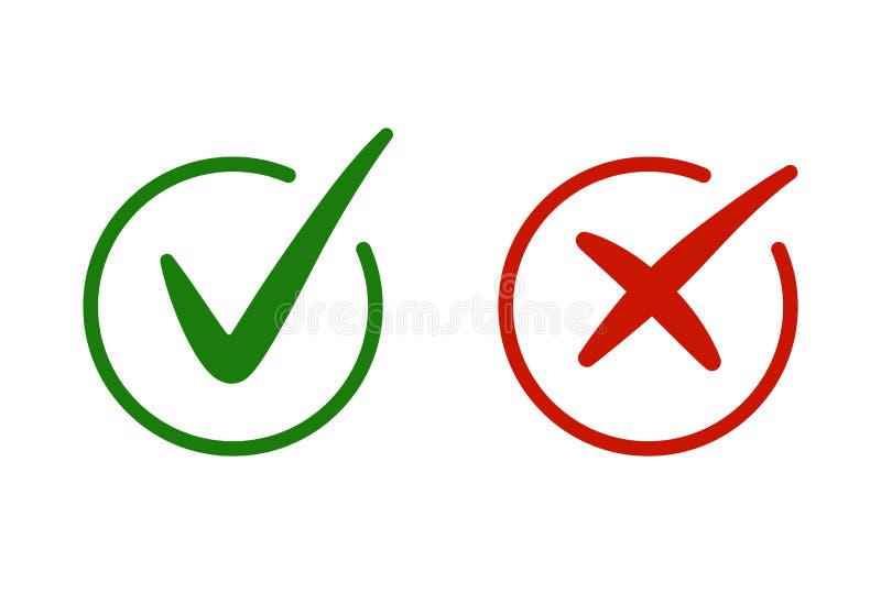 Firma correcta, incorrecta Conjunto de iconos de marca correcta e incorrecta Símbolos de garrapatas verdes y cruz roja Márquela b
