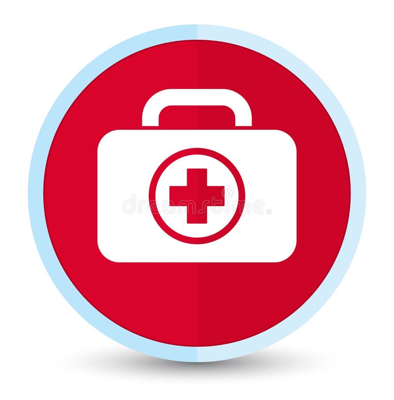 First aid kit icon flat prime red round button