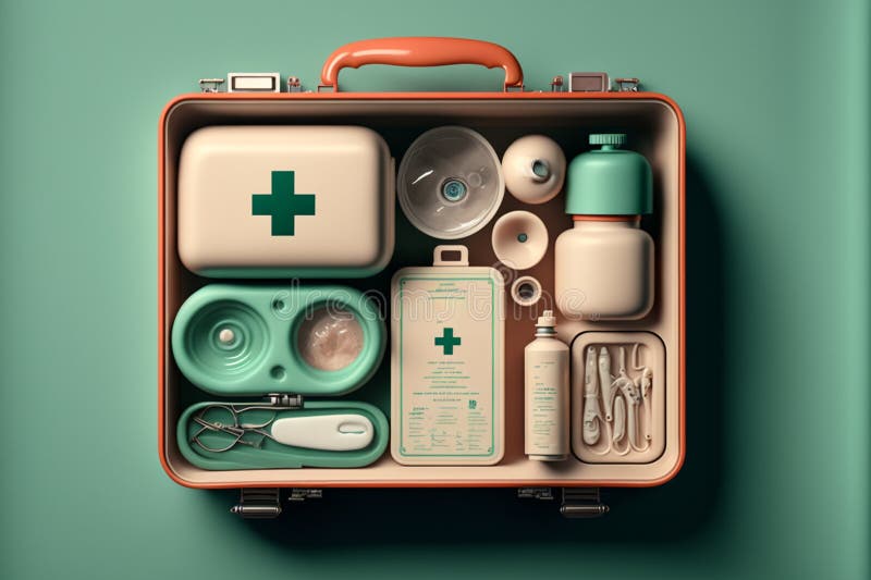 First Aid Kit with Medical Equipment AI Generated Stock Illustration