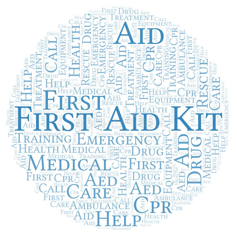 First Aid Kit Word Cloud, Made with Text only. Stock Illustration