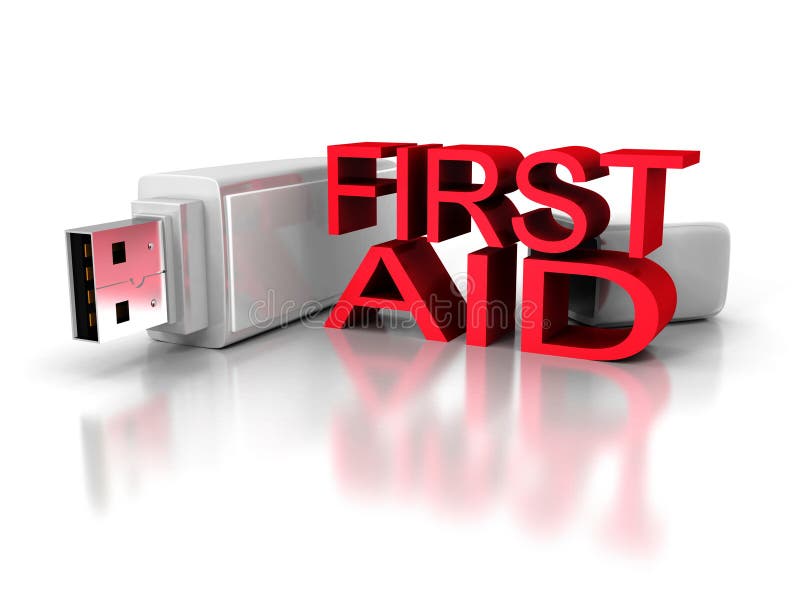 White 3d Man with USB Flash Drive Stick Stock Illustration