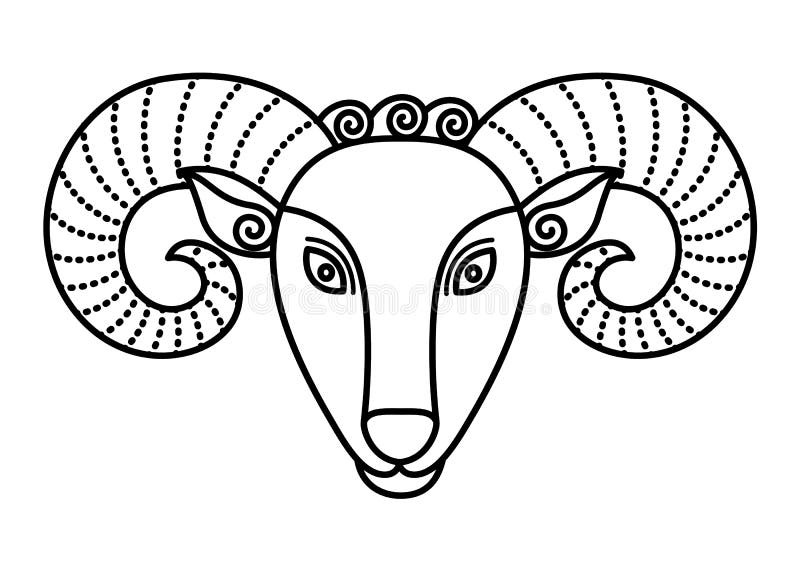Aries Sign, Symbol of Ram or Mutton with Horns Stock Vector - Illustration of horoscope: 183427931
