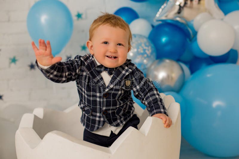 First birthday boy at his party royalty free stock image.