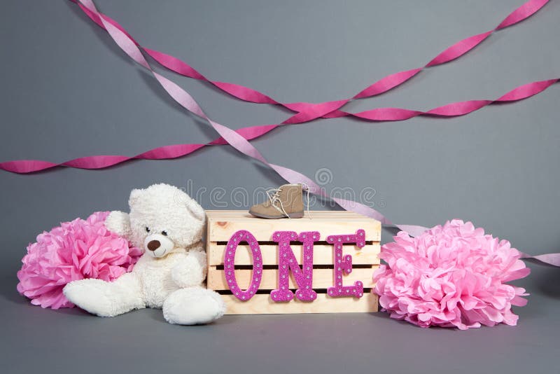 First Birthday. Photography set up for first birthday for a girl royalty free stock image First Birthday. Photography set up for first birthday for a girl royalty free stock image