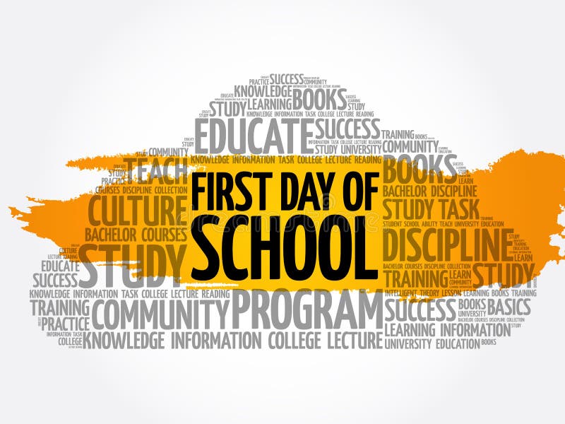 First day of school word cloud collage stock illustration