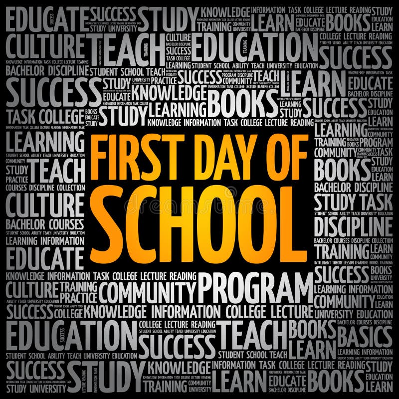 First day of school word cloud collage stock illustration