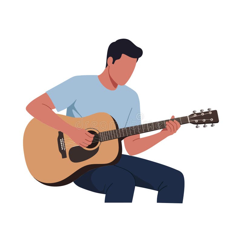 Young man playing acoustic guitar in minimal flat design style vector illustration stock illustration