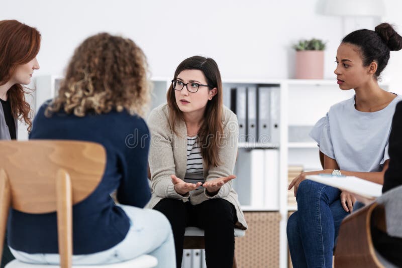 First meeting of Women`s issues support group meeting, group therapy concept