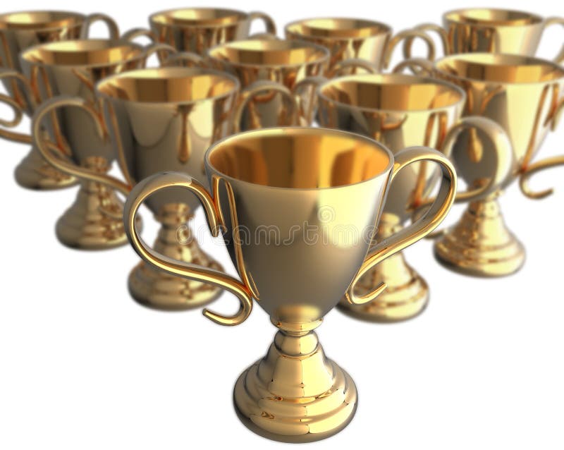 First place trophy ahead of many trophies vector illustration First place trophy ahead of many trophies vector illustration