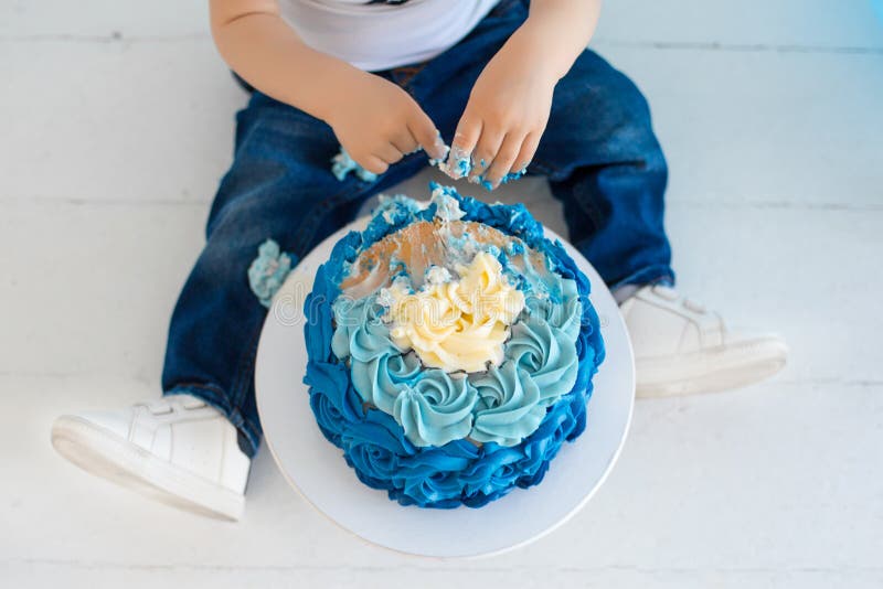 First smash cake for boy royalty free stock photos