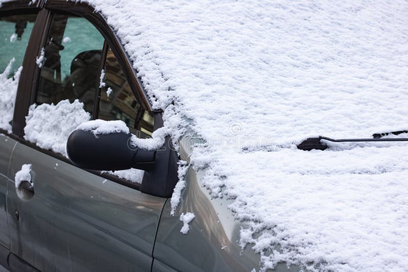 The First Snow on a Car Windshield Stock Image Image of climate