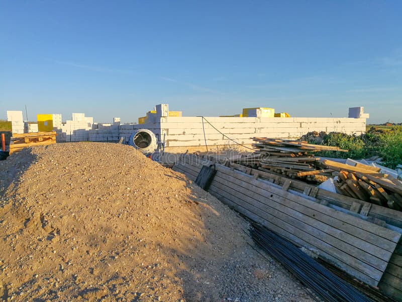First stages of building a house. Half build first floor royalty free stock photography First stages of building a house. Half build first floor royalty free stock photography