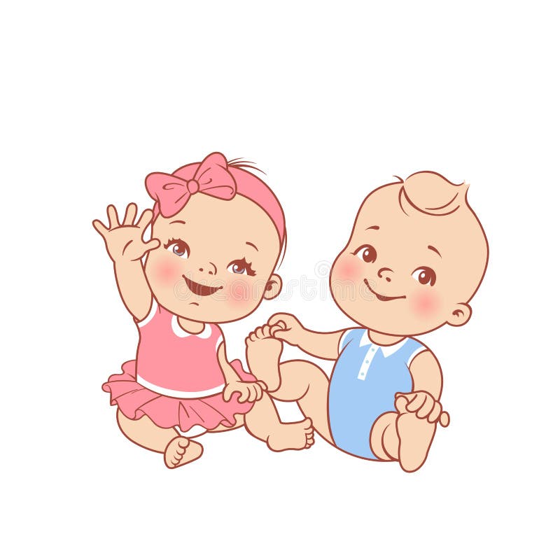 Little Twin Babies Siting. Boy and Girl Together. Stock Vector -  Illustration of girl, baby: 156765471