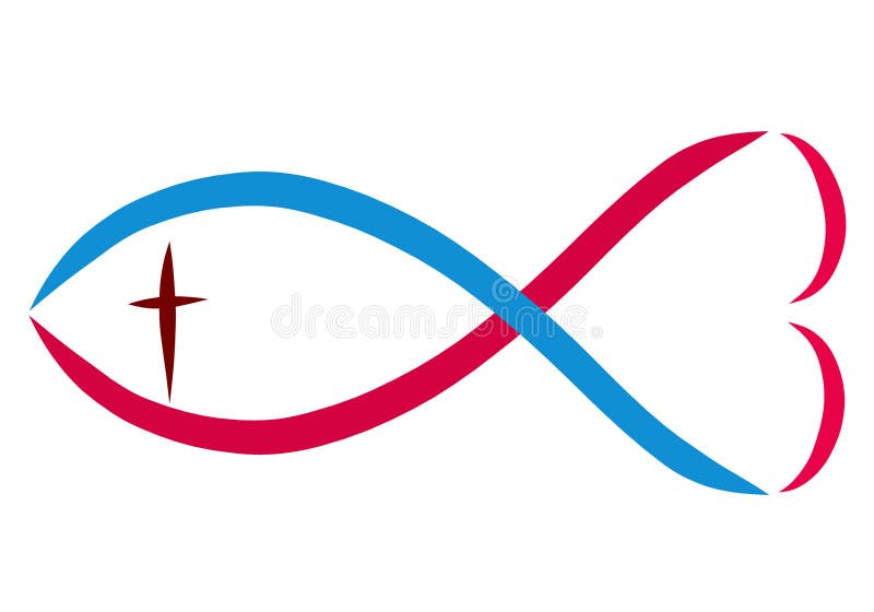 Fischen Sie mit einem Herzen und einem Kreuz, christliche Symbole stock abbildung Fischen Sie mit einem Herzen und einem Kreuz, christliche Symbole stock abbildung