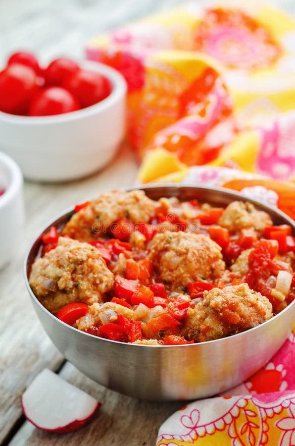 Fish balls in tomato sauce stock image. Image of nutrition 53278389