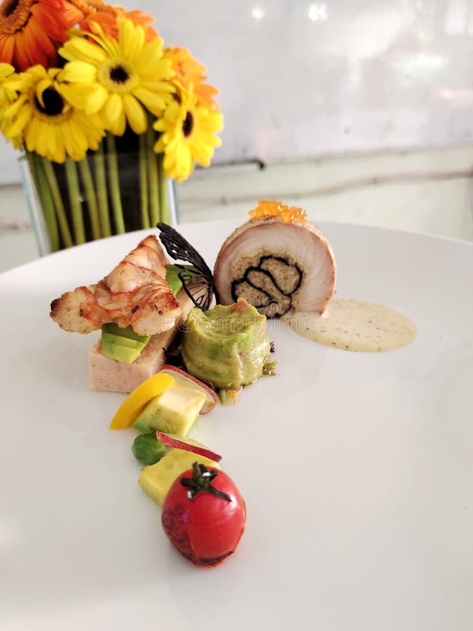 A Fishbased Continental Main Dish Served Rolled Up Stock Photo Image