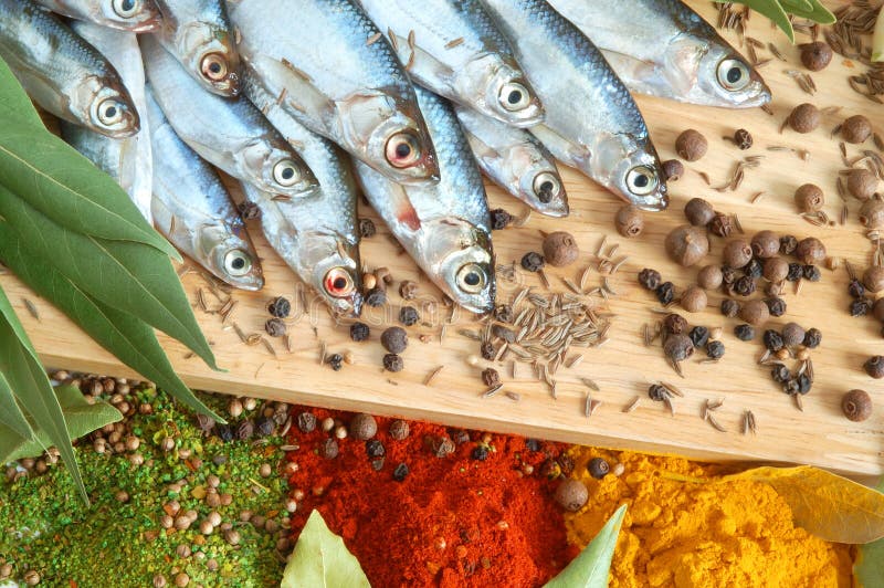 Fish with Bay Leaves and Spice Stock Image Image of group, fresh 9537741