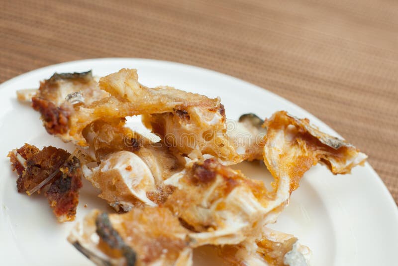 Fish bones on a plate stock photo. Image of food, fishing 97646214