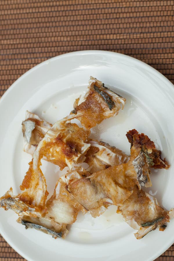 Fish bones on a plate stock photo. Image of healthy, food 97646342